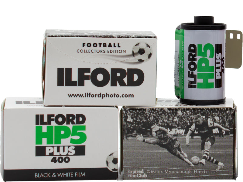 Ilford HP5 Plus 400 Football Collectors Edition 35mm black and white film, boxes and 35mm cassette